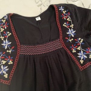 Old Navy Black Embroidered Floral Square Neck Dress Loose Fit